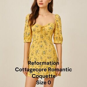 Reformation Yellow Floral Mini Dress NWT S 0